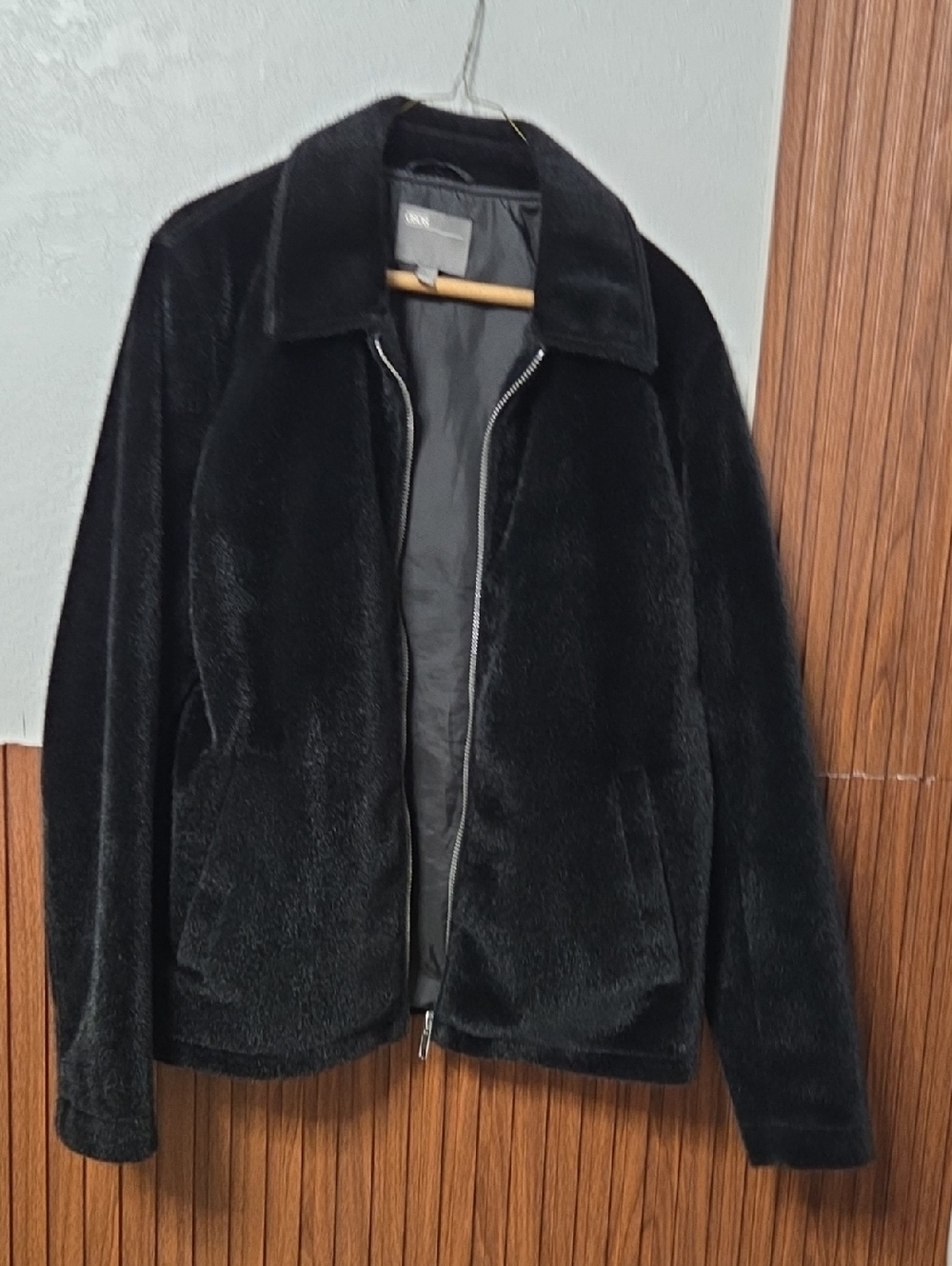 ASOS Black Plush Faux Fur Bomber Jacket - Size Small Men's